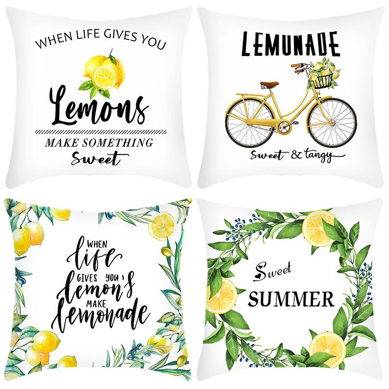 Neuer Kissenbezug Grünpflanzen Buchstaben-Print Kissenbezug Zitronen-Print Kissenbezug Zuhause Sofa