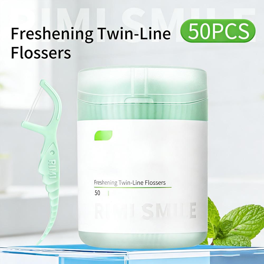200/50PCS Mint Dental Floss Picks, Super Fine Double Strands Floss Sticks, Deep Clean Between Teeth, Better Than Normal Floss, D