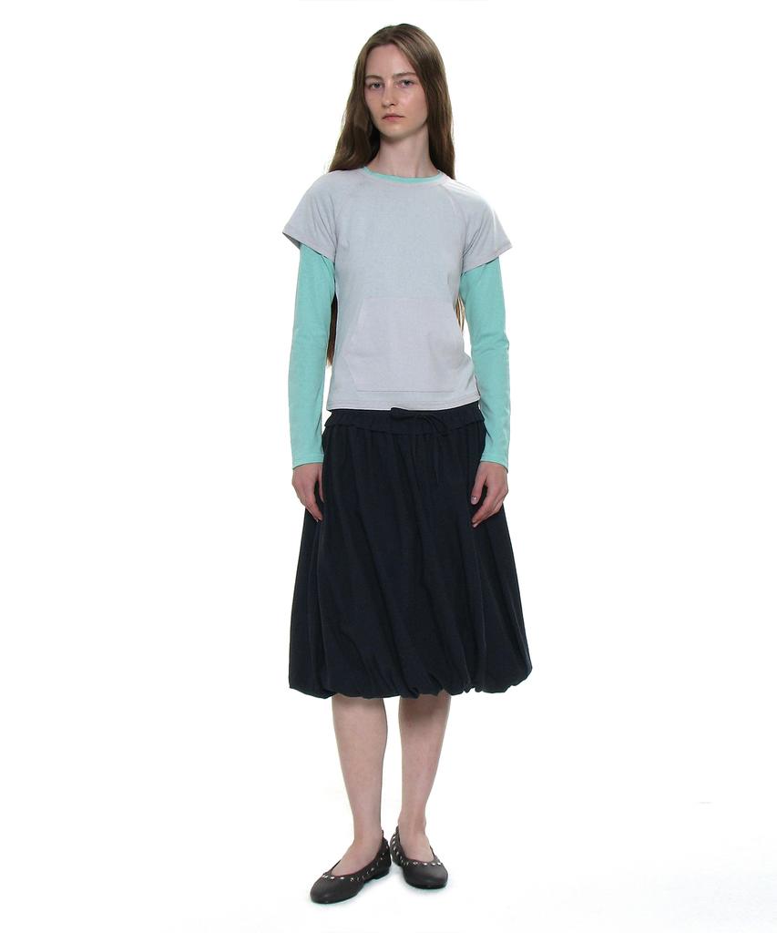 Partimento Woman Frill Waist Puff Midi Skirt_Navy