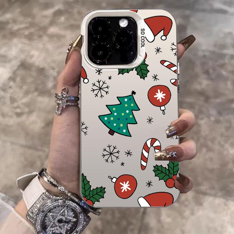For iPhone 17 16 15 14 13 12 11 Pro Max 17 Air 16E X XS XR Case Merry Christmas Cartoon Christmas Tree Electroplate Silver Cover