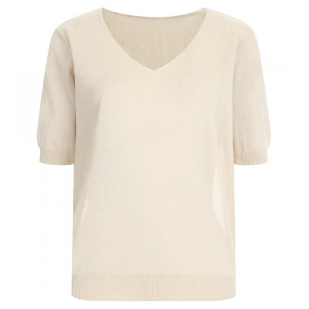 Shop Women V Neck ShorT sleeVe KniT T shirT Beige Bom Wkn 0888