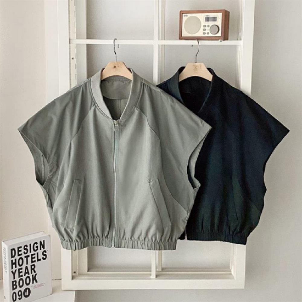 New Arrivals Open Run Women Henry Neck Short Sleeve Zip Up Vest