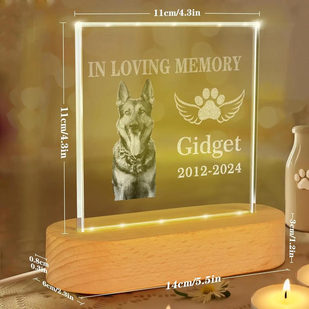 Custom Pet Photo Engraved Acrylic Keepsake Dog Cat Memorial Gifts for Loss of Pet Pet Loss Sympathy Comfort Gift Tangible Memory