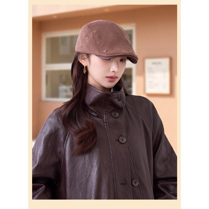 Women S Vintage Rivet Decorated Windproof Flat Cap Japanese Style Casual Hat