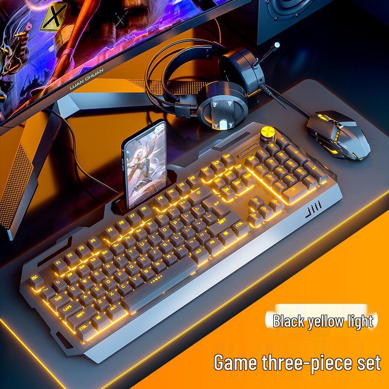 Wired Luminous Gaming Set: Keyboard, Mouse & Headset with Mechanical Feel and Punk Keys for Desktop & Laptop