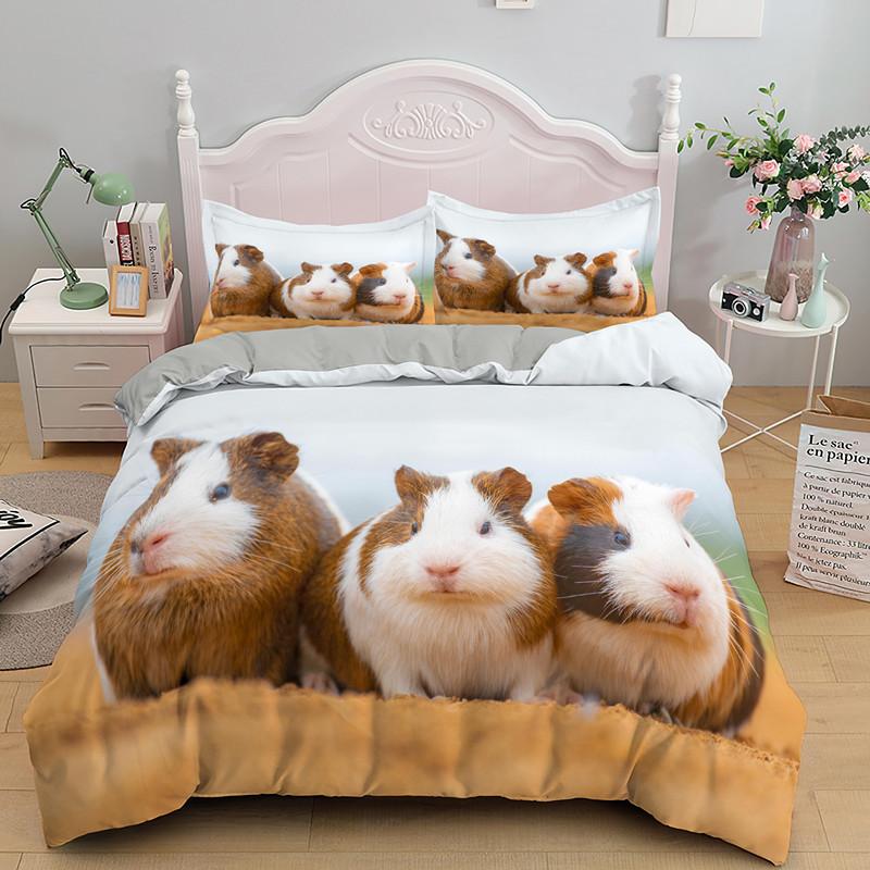 3D Guinea Pig Duvet Cover King Queen Lovely Hamster Bedding Set For Kids Boy Girl Animal Pet Mouse 2/3pcs Polyester Quilt Cover