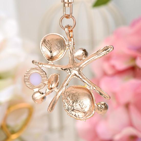 Rhinestone Starfish Keychain Sparkling Shell Faux Pearl Keyring Pendant for Purse Backpack Accessory Gift for Friends