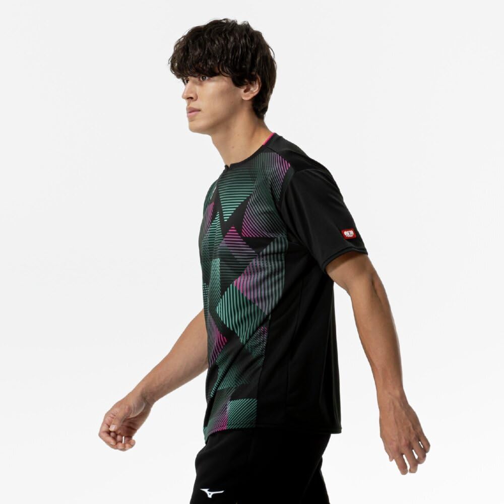 Mizuno Table Tennis Game Shirt, Short Sleeve, JTTA Certified, Moisture-Wicking, Quick-Drying, Unisex, 82JAC001, Black