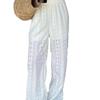 Lady's Summer Open-work Embroidered Casual Stretch Waist Pants