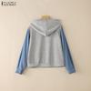 ZANZEA Women Casual Long Sleeve Hoodies Thin Cardigan Outwear