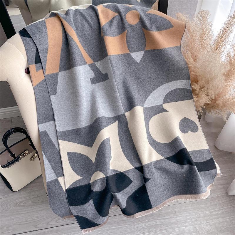 Camellia cashmere scarf women's winter senior sense versatile thickened warm scarf air conditioner shawl