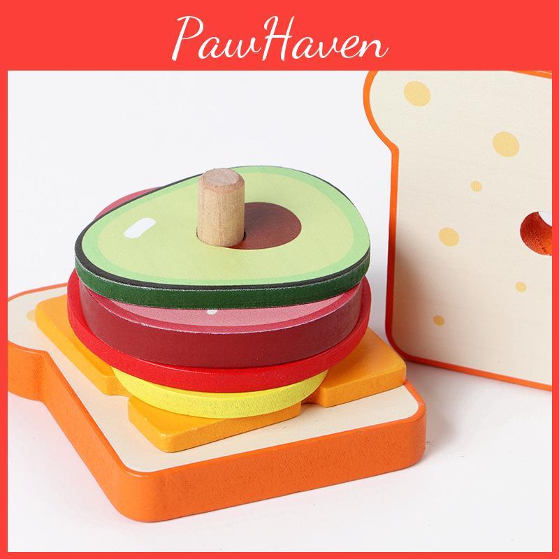 Wooden Food Kids Set With Sandwich And Burger For Interaction Play Learning And