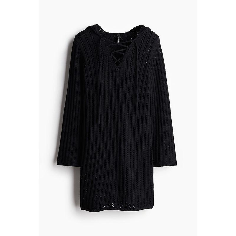 

HM Women s Clothing Dress Fall 2025 New Arrival Fashion Tie Design Hooded Dress 1282048 Black 155/80