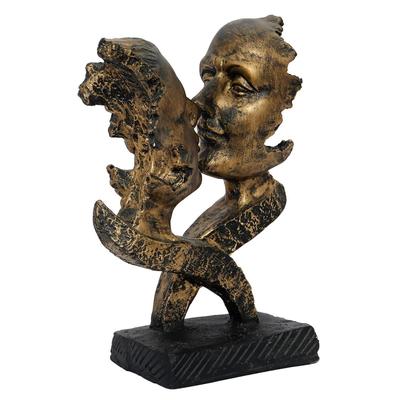 Golden Polyresin Antique Finish Woman and Man Kissing Each Other Handcrafted Decorative Couple Showpiece - Elegant Home Decor