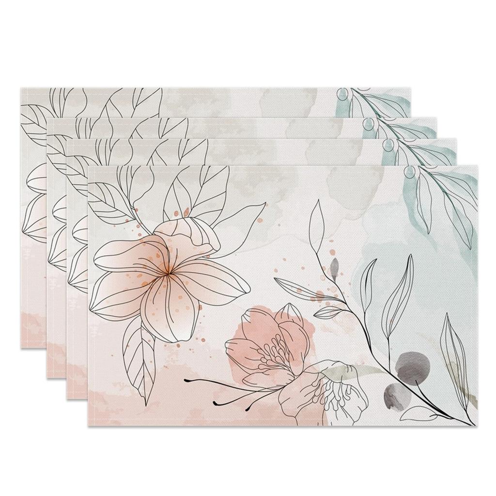 Watercolor Floral Placemats Bohemian Hand Painted Style Soft Pastel Flower Artistic Table Mats for Dining Kitchen Decor Washable