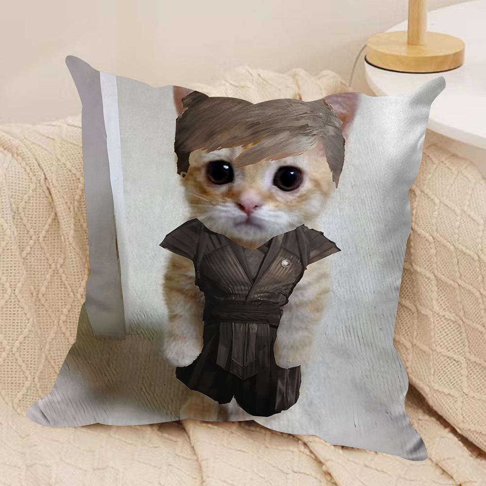 Cute Cat Funny Cushion Cover Silky Short Plush Invisible Zipper Dustproof Sofa Pillow Case For Home Decor