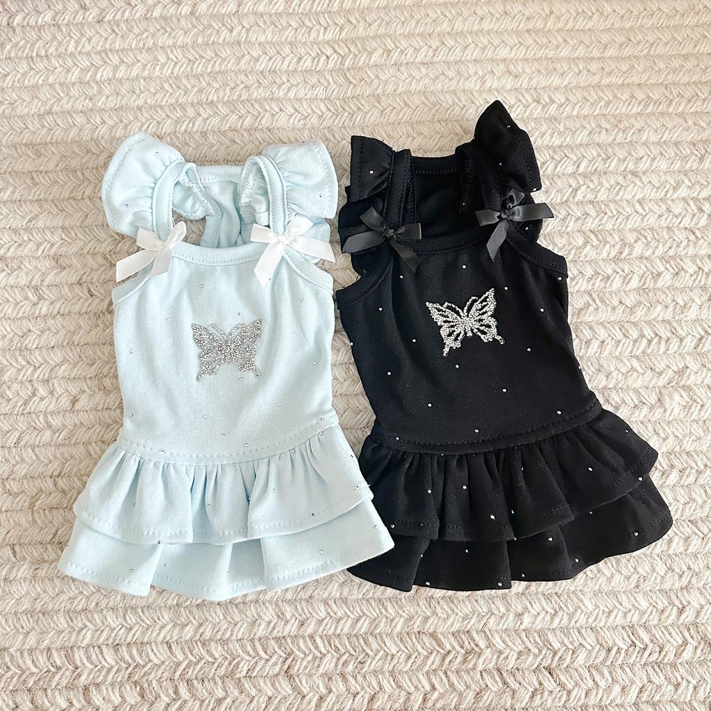 Pet Autumn and Winter Base Coat Butterfly Diamond Flying Sleeve Princess Skirt Dog Dresses for Small Dogs Puppy Clothes