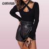 Spring and Autumn Women's Blouse Tops Sexy Halter Solid Color Long Sleeve Tops