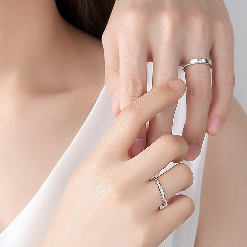 Couples Ring Set Sterling Adjustable Minimalist Geometric Design Engagement Anniversary Gift