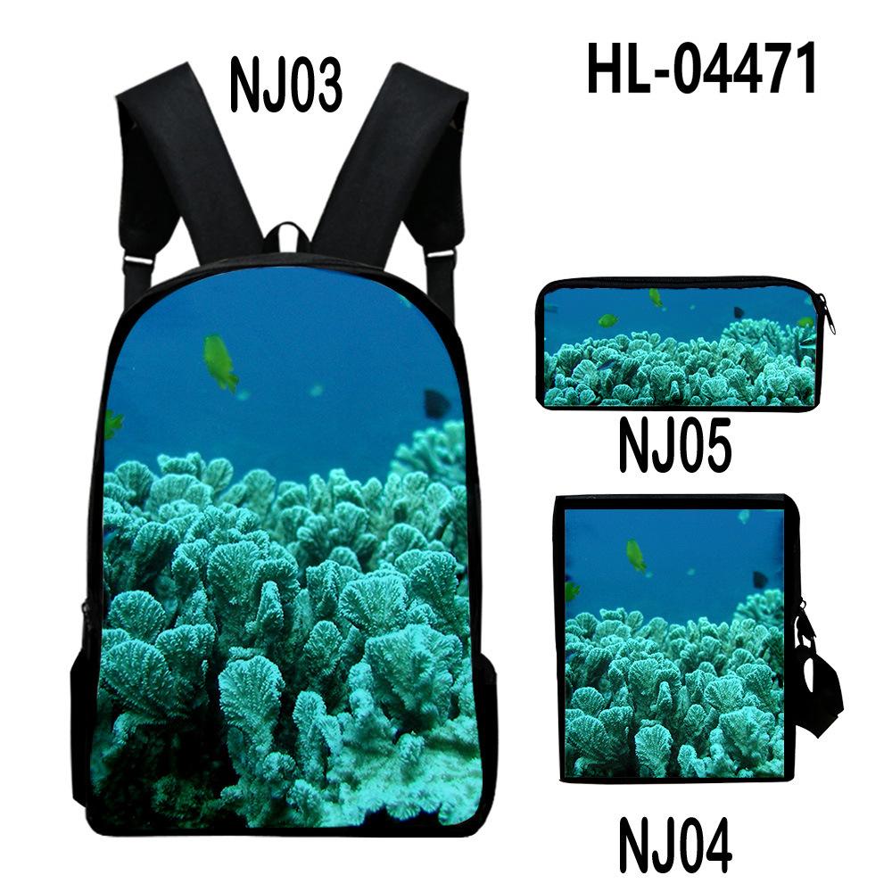 Scenari Sottomarini Classici Corallo Stampa 3D Set da 3pz Zainetti Scolastici Zaino Daypack per Laptop Borsa a Spalla Inclinata Astuccio