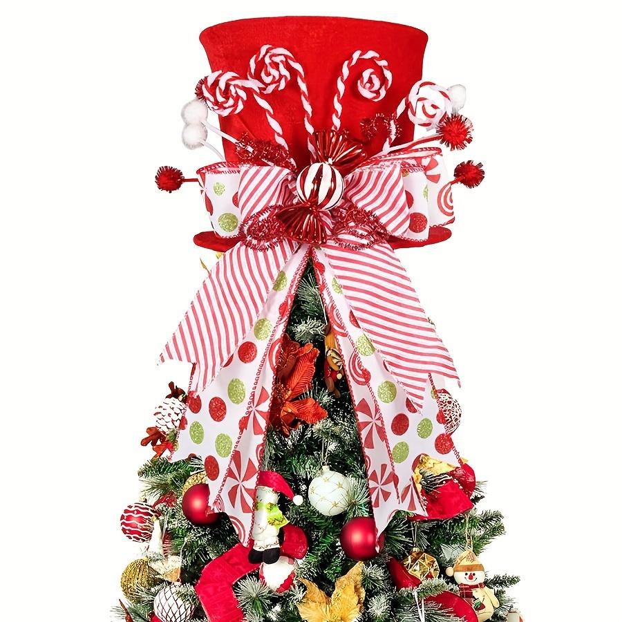 

1PC Christmas Tree Decoration Hat with Bow and Ribbon Decorations, Christmas Atmosphere Decoration Props, Christmas Gifts
