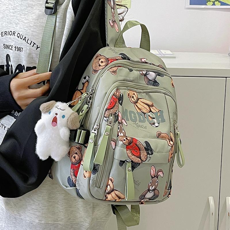 Student Schoolbag Female Bear Print Backpack Graffiti Junior High School Student Small Backpack