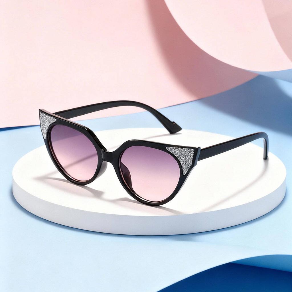 2026 New Children's Fine Glitter Cat-Eye Frame Cute Baby Candy-Colored Outdoor Sunshade Sunglasses