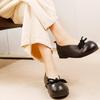 Johnature Women's Shoes Genuine Leather Flat Shoes Soft Soled Butterfly Bow Shallow Slip-on Shoes