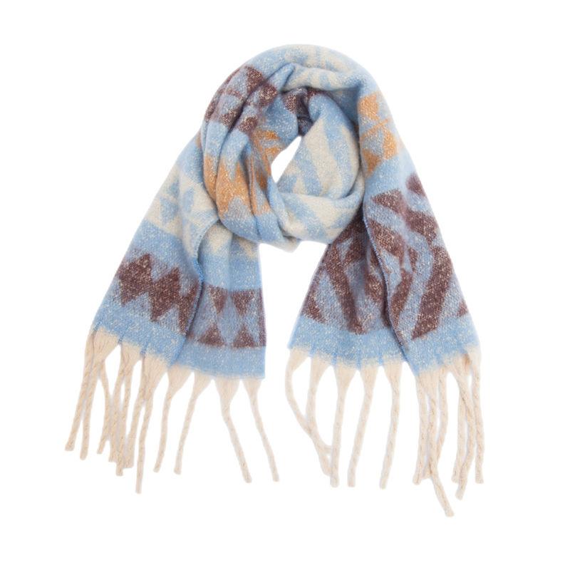 Scarf Circle Yarn Fishbone Shawl Thickening Scarf Keep Warm Pattern Thick Tassel Jacquard