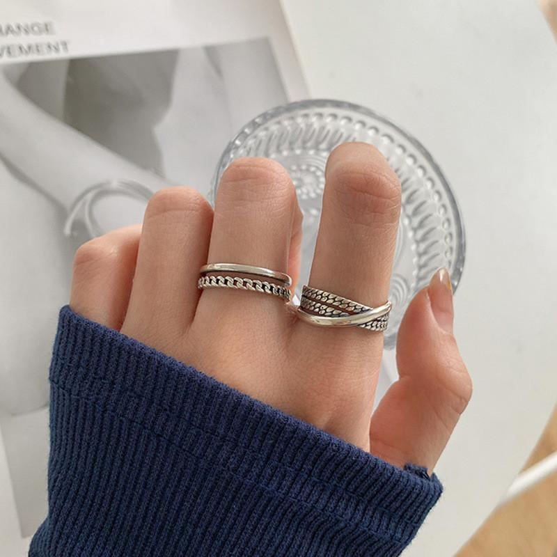 Silver S925 Unique Fashion Ring For Women With Retro Aesthetic And Adjustable Style Geometric