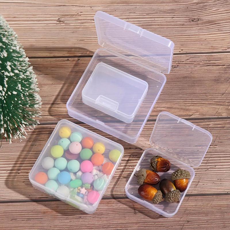 2Pcs Mini Square Boxes Clear Plastic Jewelry Storage Case Container Packaging Box For Earrings Rings Beads Collecting
