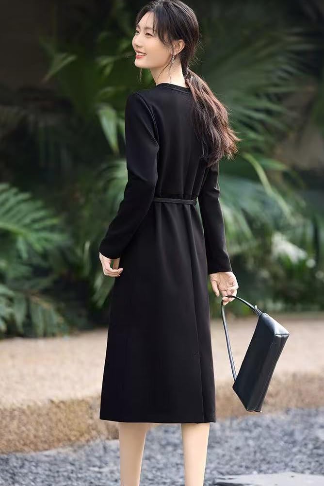 Chubikime Long Sleeve Sweatshirt Crew Midi Solid Simple and Pullover Style with Hem Stylish and Perfect for and Casual Work Women's Dress, Neck,