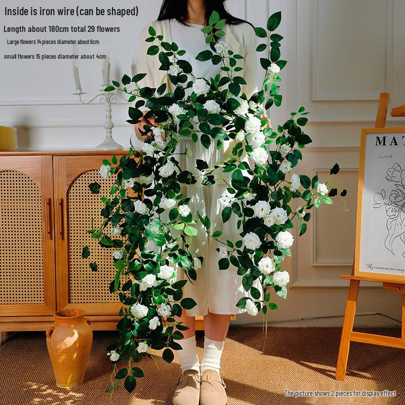 Rose Vine Air Conditioning Pipe Cover: Decorative Plastic Fake Flower Vine for Wall and Roof Hanging