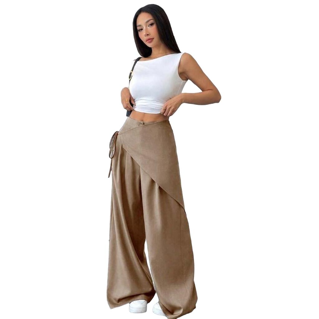 Women's Asymmetric Wide Leg Suit Pants Loose Fit Trousers for Wear