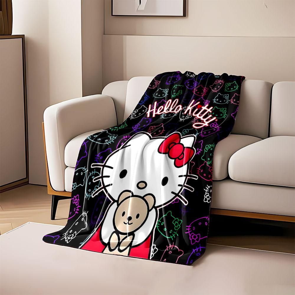 Colorful Hello Kitty head outlines on black, with large Hello Kitty center. for all seasons blanket lunch break throw gift 80cm x 120cm