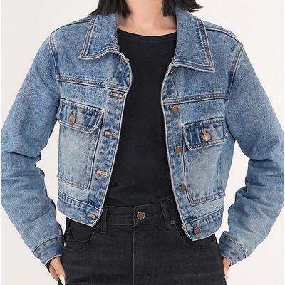 Women's Emerald Blue Retro Denim Jacket - Comfortable Long Sleeve Lazy Style