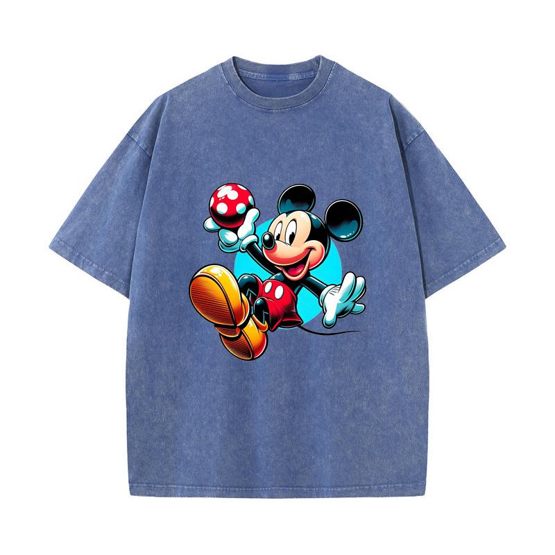 SX-13 MINISO 2026 Summer Vintage Wash Printed Pure Cotton Shoulder Style Men's and Women's Round Neck Short Sleeved Couple T-shirt