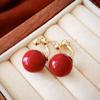 Retro Red Imitation Pearl Silver Studs: Gold-Plated Front & Back Wear Earrings for Women