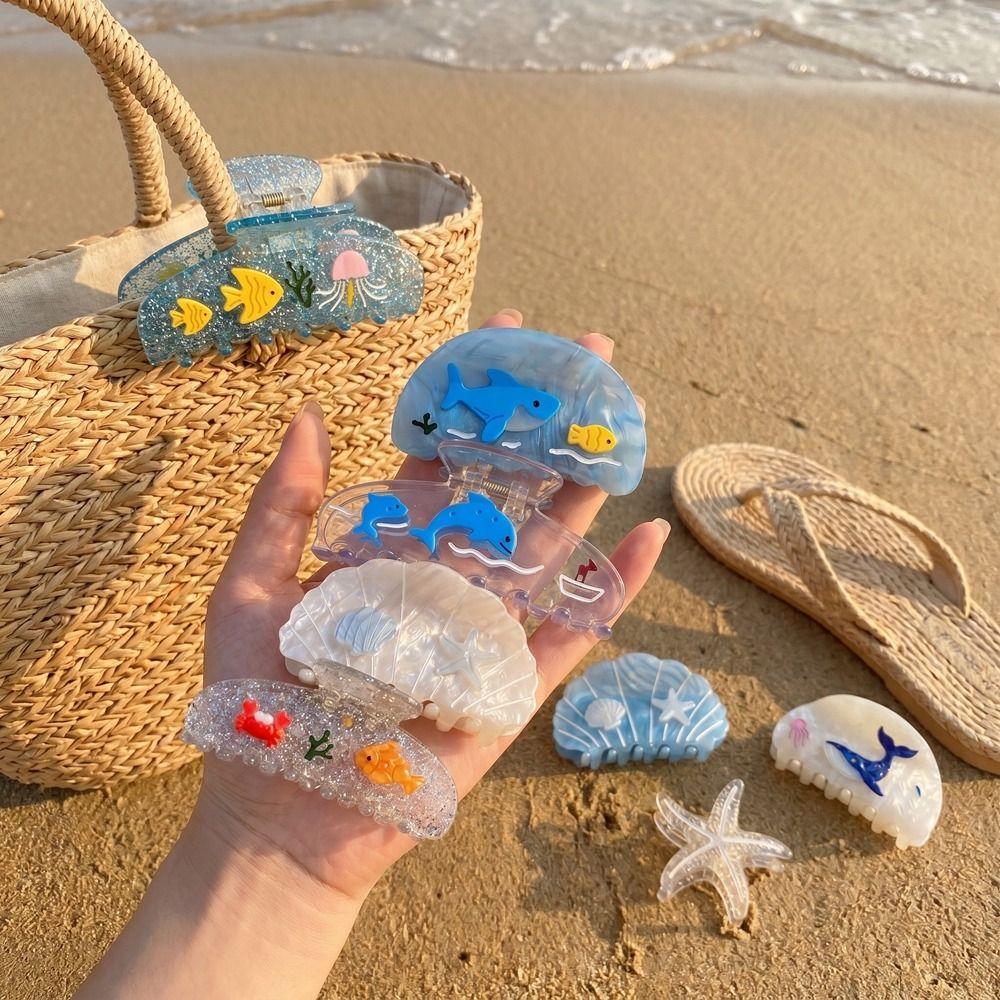 Cartoon Ocean Style Fish Hair Claw Starfish Fish Shape Grab Clip Acetate Shark Clip Headwear