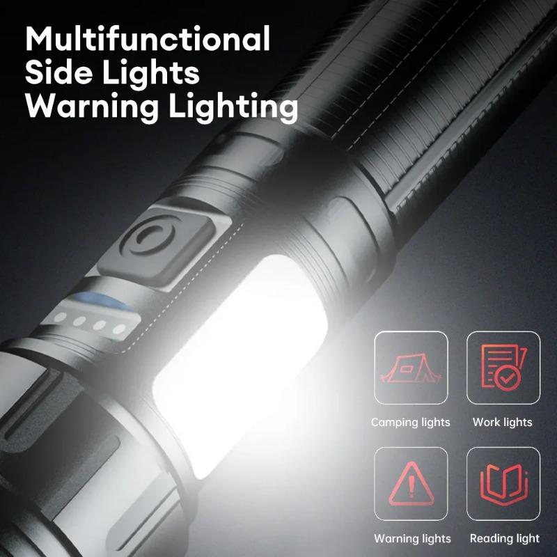 5 Modes USB Rechargeable LED Flashlight Powerful Zoom Torch with COB Side Lights Outdoor Emergency Lantern Camping Portable Lamp