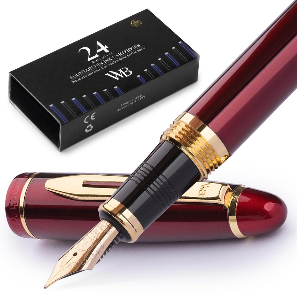 Wordsworth Black Majesti Fountain Pen Luxury 24K Gold 18K Gold Plated Fine Nib Ink Cartridge Refillable Ink Converter Calligraphy Pen Best Business