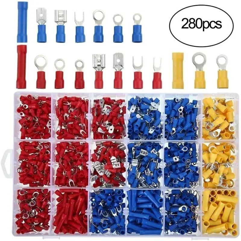 280PCS Insulated Cable Connector Electrical Wire Crimp Spade Butt Ring Fork Set Ring Lugs Rolled Terminals Assorted Kit New