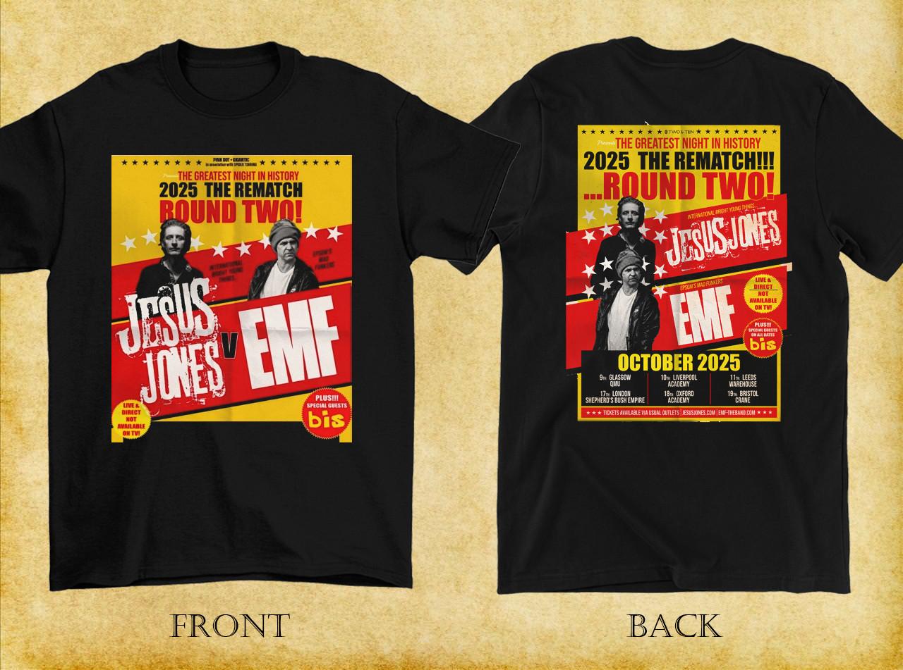 2 Sides JESUS JONES EMF CO-HEADLINE TOUR 2025 Shirt Black Unisex S-5XL EM0770 XXXXL
