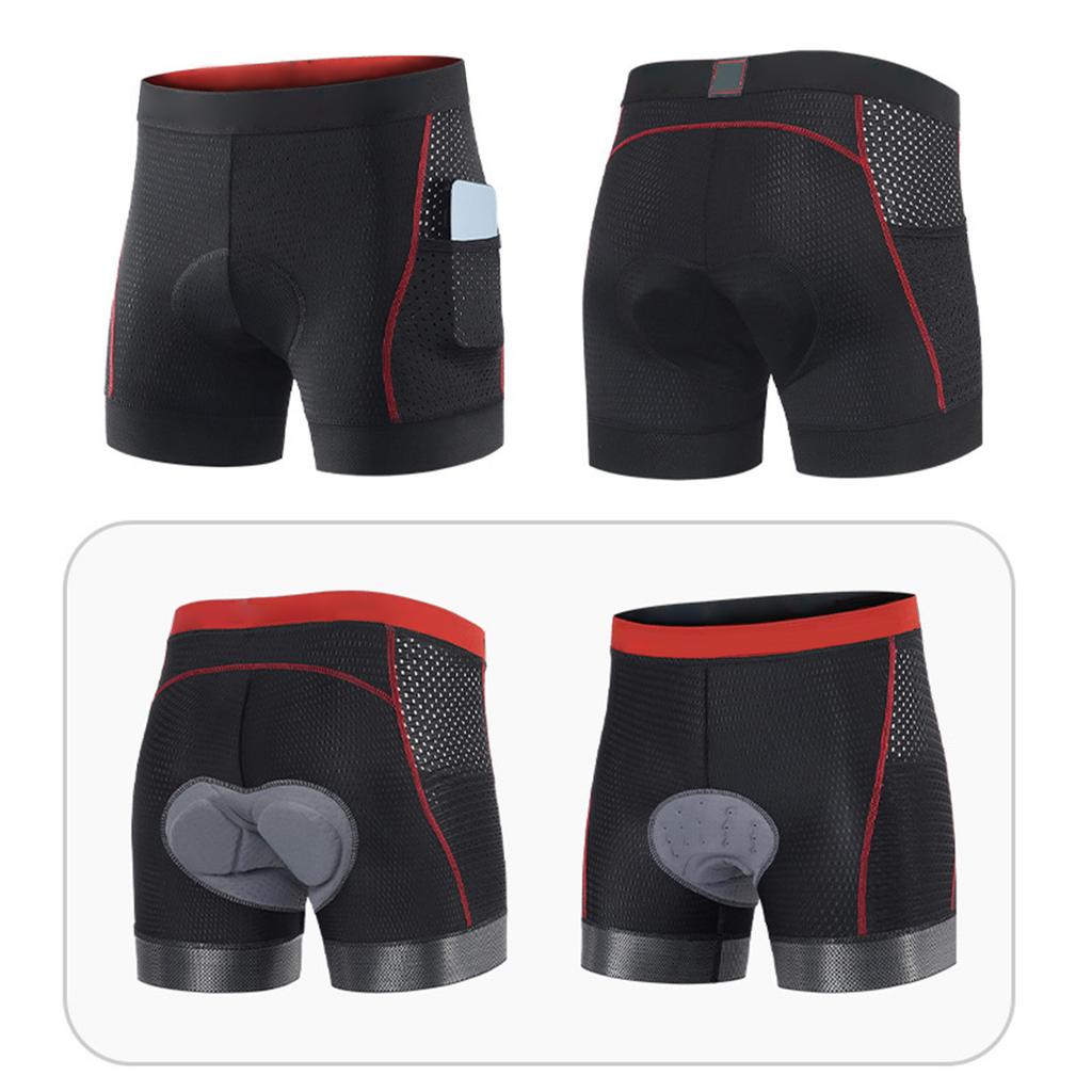 Gepolsterte Fahrradshorts für Herren Hohe Elastizität Schnelltrocknend Atmungsaktiv Silikonpolster Radhosen Schwarz mit Roter Linie Asien
