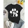 Women Casual Sports T Shirt Round Neck Short Sleeve Cat Dog Paw Print Comfortable Summer Top