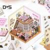 4Pcs DIY Scene Stickers 3D Miniature House Stickers Set Reusable Easy To Use DIY Projects Bookstore Scene Stickers