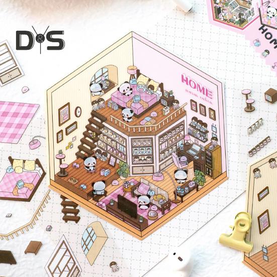 4Pcs DIY Scene Stickers 3D Miniature House Stickers Set Reusable Easy To Use DIY Projects Bookstore Scene Stickers