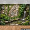 Serene Courtyard Banner with Round Stone Wall and Ferns Photo Booth Background Cloth