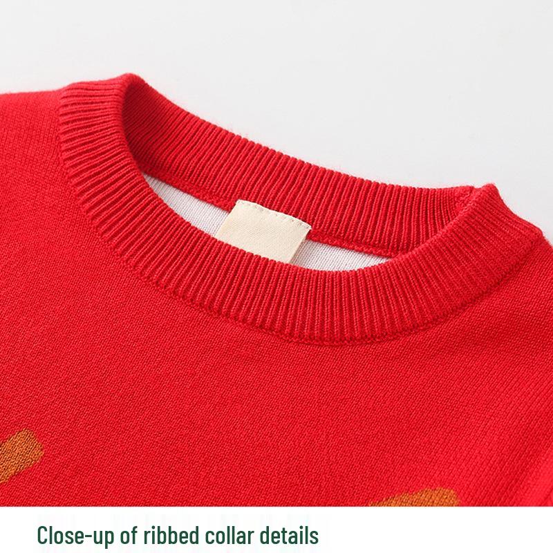 Christmas Kids' Sweater with Cartoon Sleigh, Reindeer & Santa Claus, Pullover Design, Long Sleeve