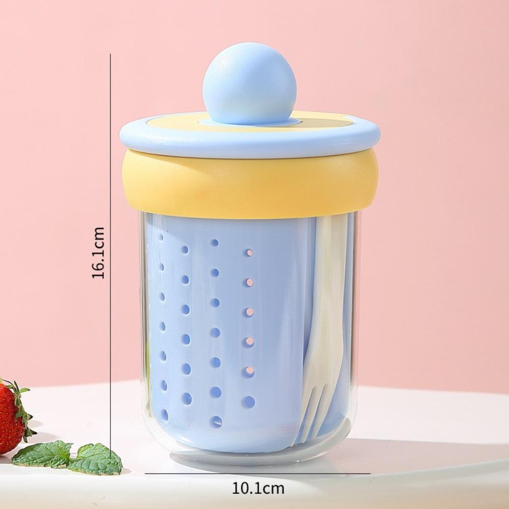 

Cylindrical Fruit Cup Double-Layer Drain Breakfast Cups Portable Salad Cup For Fruit Storage